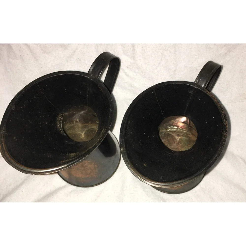 Vintage Rustic Copper and Brass Pitchers Primitive Patina Farmhouse Decor